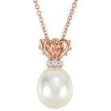 14K Rose & White Freshwater Cultured Pearl & .015 CTW Diamond Crown 18" Necklace - Siddiqui Jewelers