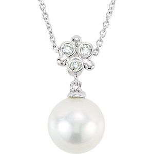 14K White Freshwater Cultured Pearl & .05 CTW Diamond 18" Necklace - Siddiqui Jewelers
