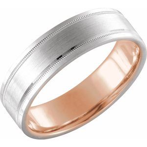 14K White & Rose 5 mm Flat Band with Milgrain & Matte Finish Size 10 - Siddiqui Jewelers