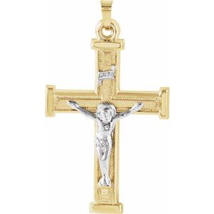 14K Yellow/White 32x23 mm Hollow Crucifix Pendant - Siddiqui Jewelers