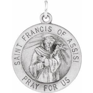 14K White 15 mm Round St. Francis of Assisi Medal - Siddiqui Jewelers
