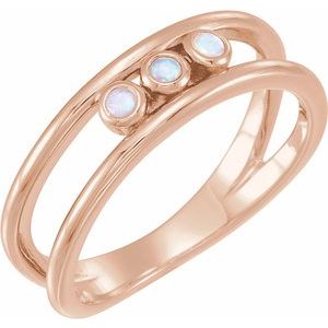 14K Rose Opal Three-Stone Bezel-Set Ring - Siddiqui Jewelers