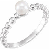 14K White 5.5-6.0 mm Freshwater Cultured Pearl Stackable Beaded Ring - Siddiqui Jewelers