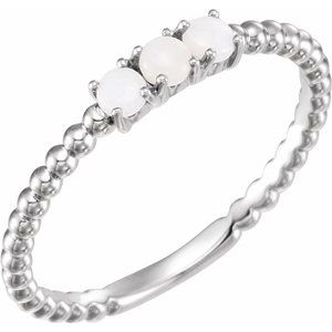 14K White Opal Stackable Beaded Ring - Siddiqui Jewelers