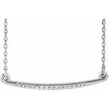 14K White .05 CTW Diamond Curved Bar 16-18" Necklace - Siddiqui Jewelers