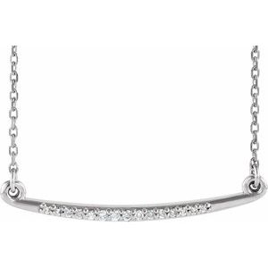 14K White .05 CTW Diamond Curved Bar 16-18" Necklace - Siddiqui Jewelers