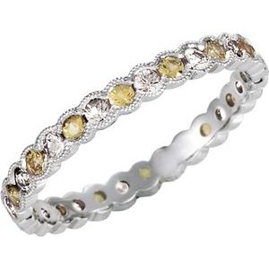 14K White 1/3 CTW Diamond & Yellow Sapphire Eternity Band Size 6 - Siddiqui Jewelers