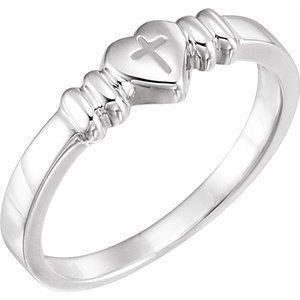 14K White Heart & Cross Chastity Ring Size 6 - Siddiqui Jewelers