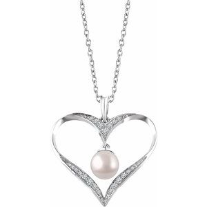 Sterling Silver Freshwater Cultured Pearl & 1/6 CTW Diamond Heart 16-18" Necklace - Siddiqui Jewelers