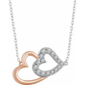 14K White & Rose 1/5 CTW Diamond Double Heart 16-18" Necklace - Siddiqui Jewelers