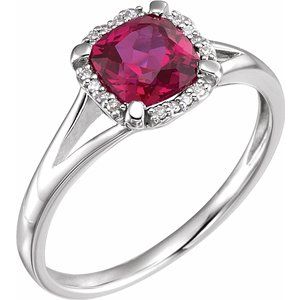 14K White Created Ruby & .05 CTW Diamond Ring - Siddiqui Jewelers