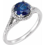 14K White Lab-Created Blue Sapphire & 1/6 CTW Diamond Ring - Siddiqui Jewelers