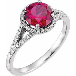 14K White Lab-Created Ruby & 1/6 CTW Diamond Ring - Siddiqui Jewelers