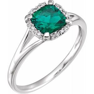 14K White Created Emerald & .05 CTW Diamond Ring - Siddiqui Jewelers