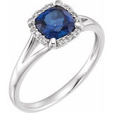 14K White Created Blue Sapphire & .05 CTW Diamond Ring - Siddiqui Jewelers