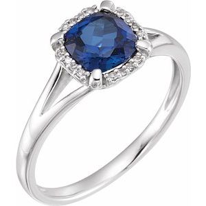 14K White Created Blue Sapphire & .05 CTW Diamond Ring - Siddiqui Jewelers
