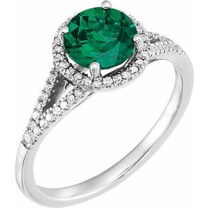 14K White Lab-Created Emerald & 1/6 CTW Diamond Ring - Siddiqui Jewelers