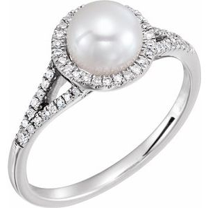 14K White Freshwater Cultured Pearl & 1/5 CTW Diamond Ring - Siddiqui Jewelers