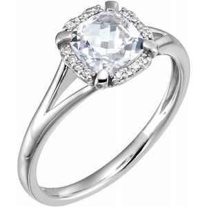 14K White Created White Sapphire & .05 CTW Diamond Ring - Siddiqui Jewelers