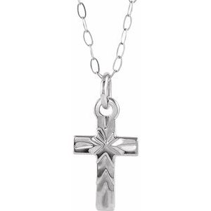 14K White Cross 15" Necklace - Siddiqui Jewelers