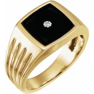 14K Yellow Onyx & .005 CTW Diamond Grooved Ring - Siddiqui Jewelers