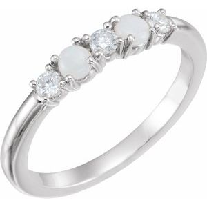 14K White Opal & 1/5 CTW Diamond Stackable Ring - Siddiqui Jewelers