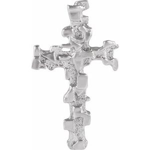 14K White 38x22 mm Nugget Cross Pendant - Siddiqui Jewelers