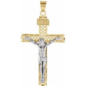 14K Yellow & White 40.5x25.5 mm Crucifix Pendant - Siddiqui Jewelers