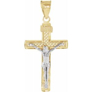 14K Yellow & White 25.5x16 mm Crucifix Pendant - Siddiqui Jewelers
