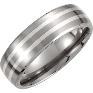 Titanium & Sterling Silver Inlay 7 mm Satin Finish Band Size 13 - Siddiqui Jewelers