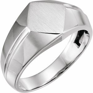 14K White 12x11 mm Rectangle Signet Ring - Siddiqui Jewelers