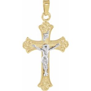 14K Yellow & White 27.75x17 mm Crucifix Pendant - Siddiqui Jewelers