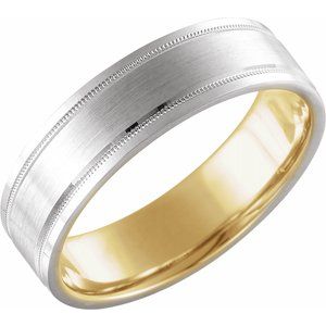14K White/Yellow 6 mm Flat Band with Milgrain & Matte Finish Size 10 - Siddiqui Jewelers