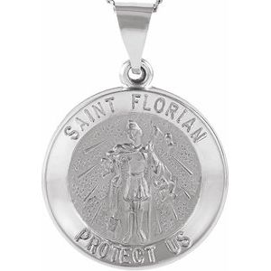 14K White 18 mm Round Hollow St. Florian Medal - Siddiqui Jewelers