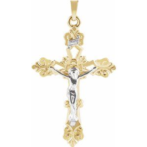 14K Yellow & White 35x24.5 mm Crucifix Pendant - Siddiqui Jewelers