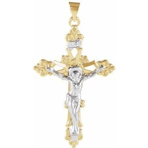 14K Yellow & White 45.5x30.5 mm Crucifix Pendant - Siddiqui Jewelers