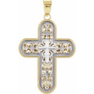 14K White & Yellow Reversible Cross Pendant - Siddiqui Jewelers