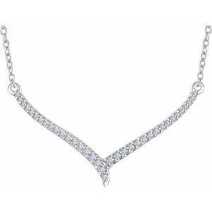 14K White 1/6 CTW Diamond "V" 16-18" Necklace - Siddiqui Jewelers