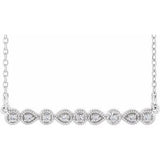 14K White .07 CTW Diamond Milgrain Bar 16-18" Necklace - Siddiqui Jewelers