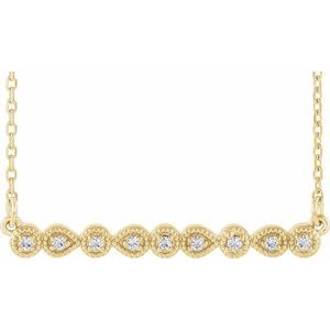 14K Yellow .07 CTW Diamond Milgrain Bar 16-18" Necklace - Siddiqui Jewelers