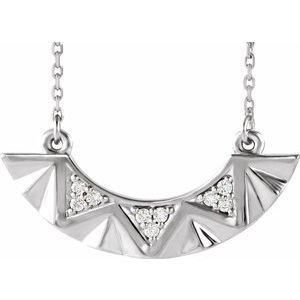 14K White .08 CTW Diamond Curved Bar 16-18" Necklace - Siddiqui Jewelers