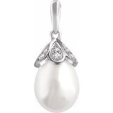 14K White Freshwater Cultured Pearl & 1/8 CTW Diamond Pendant - Siddiqui Jewelers