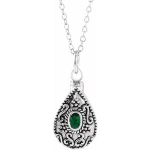 Sterling Silver 6x4 mm Pear May Ash Holder Birthstone 18" Necklace - Siddiqui Jewelers