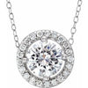 14K White 5 mm Round Forever One&trade; Moissanite & .06 CTW Diamond 16-18" Necklace - Siddiqui Jewelers