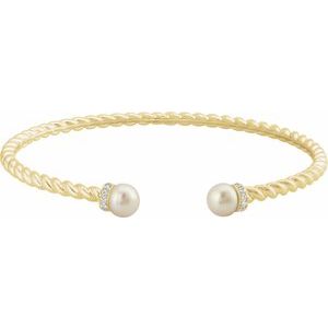 14K Yellow Freshwater Cultured Pearl & 1/10 CTW Diamond Cuff Bracelet - Siddiqui Jewelers
