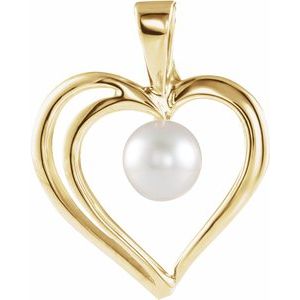 14K Yellow Akoya Cultured Pearl Heart Pendant - Siddiqui Jewelers