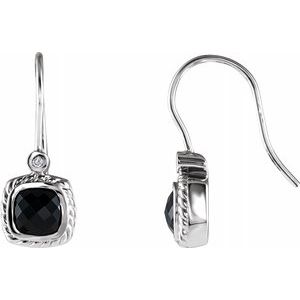 14K White Onyx & .03 CT Diamond Rope Design Earrings - Siddiqui Jewelers