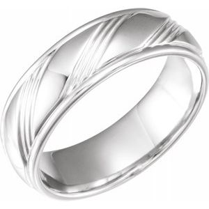 14K White 6.75 mm Grooved Flat Edge Band Size 10 - Siddiqui Jewelers