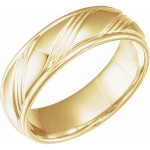 14K Yellow 6.75 mm Grooved Flat Edge Band Size 10.5 - Siddiqui Jewelers