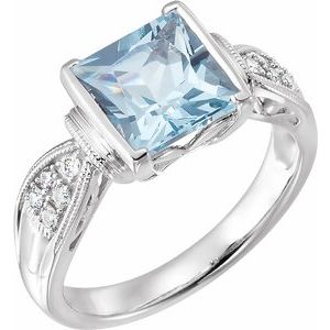 14K White Aquamarine & 1/8 CTW Diamond Ring - Siddiqui Jewelers